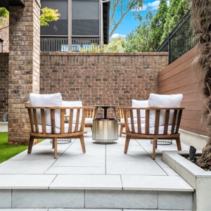 Patio with fireplace